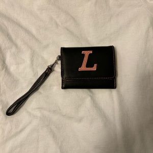 Small Black and Pink Wallet with Letter L Detail